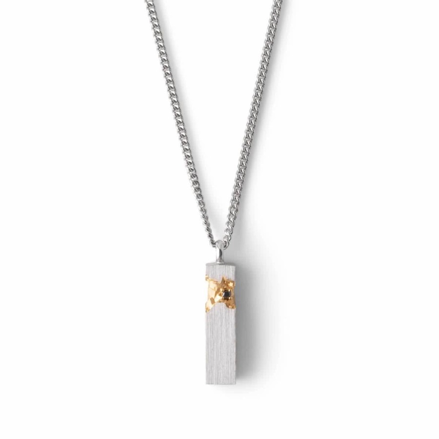 Jewelry * | Tom Wood Mined Cube Pendant Black Diamond 925 Sterling Silver/14K Gold