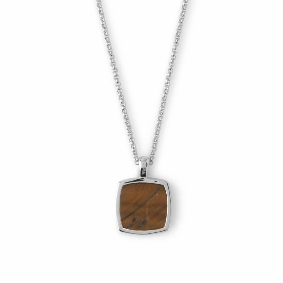 Jewelry * | Tom Wood Cushion Pendant Tiger Eye 925 Sterling Silver